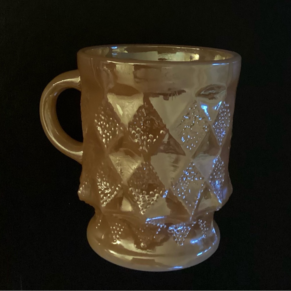KIMBERLY Diamond Peach Luster Anchor Hocking Fire King Vintage Coffee Cup Mug